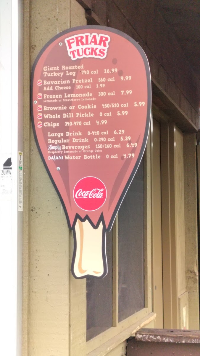 Friar Tuck's menu board