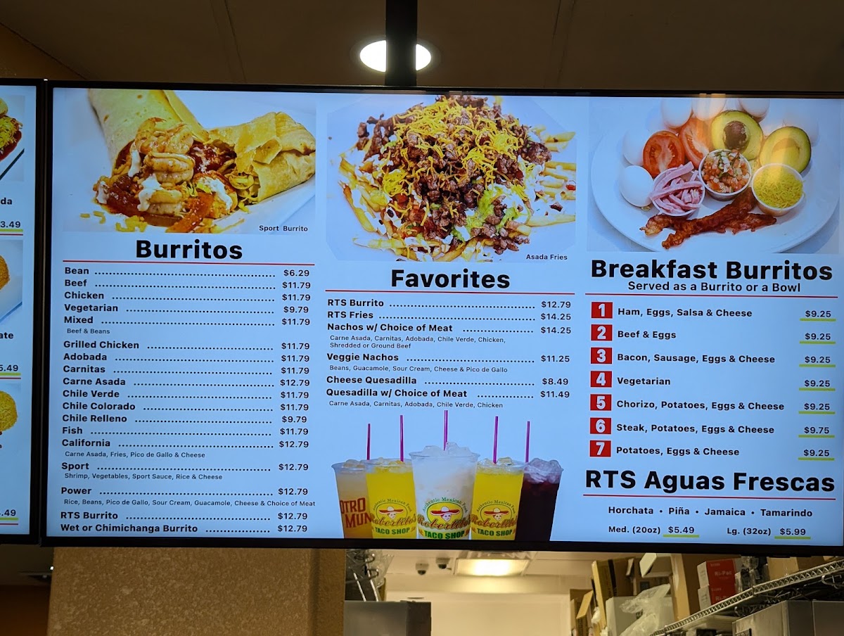 Robertito's Taco Shop menu board