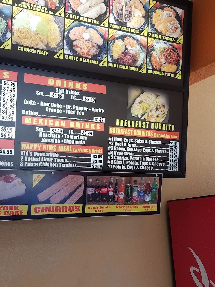 Robertito's Taco Shop menu board