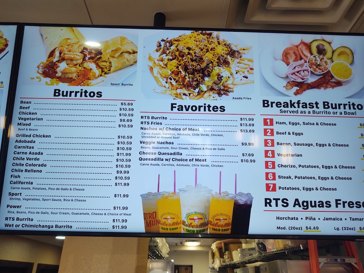 Robertito's Taco Shop menu board