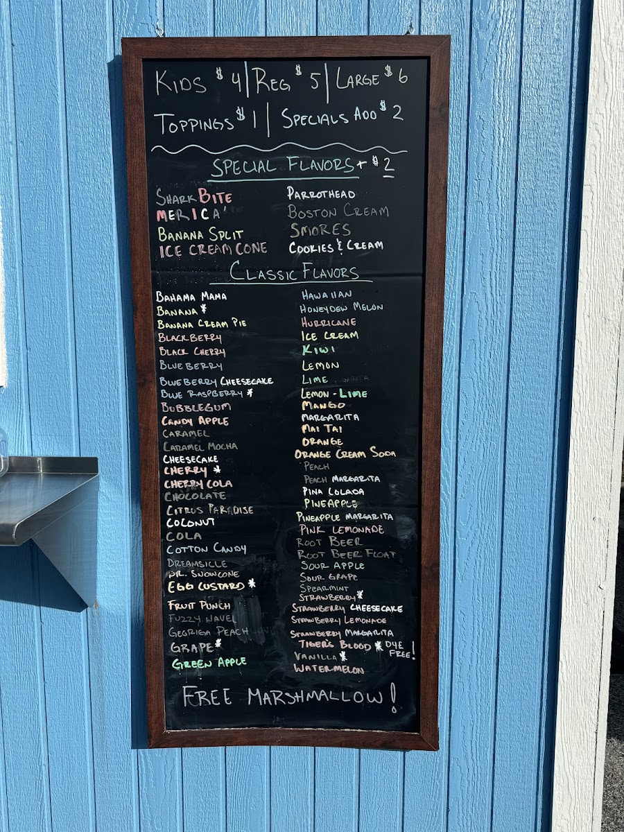 Old School Snowballs menu board