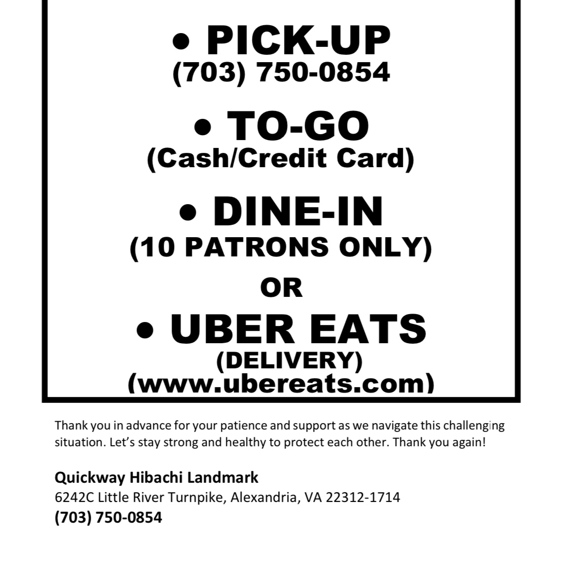 Quickway menu board