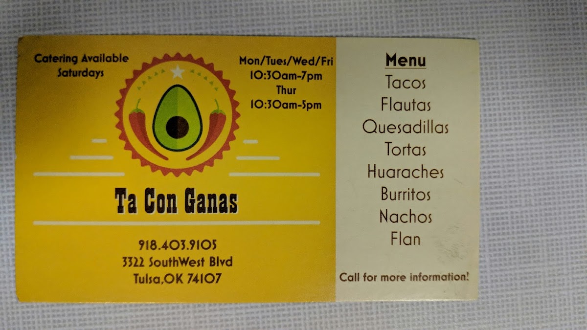 Ta Con Ganas menu board