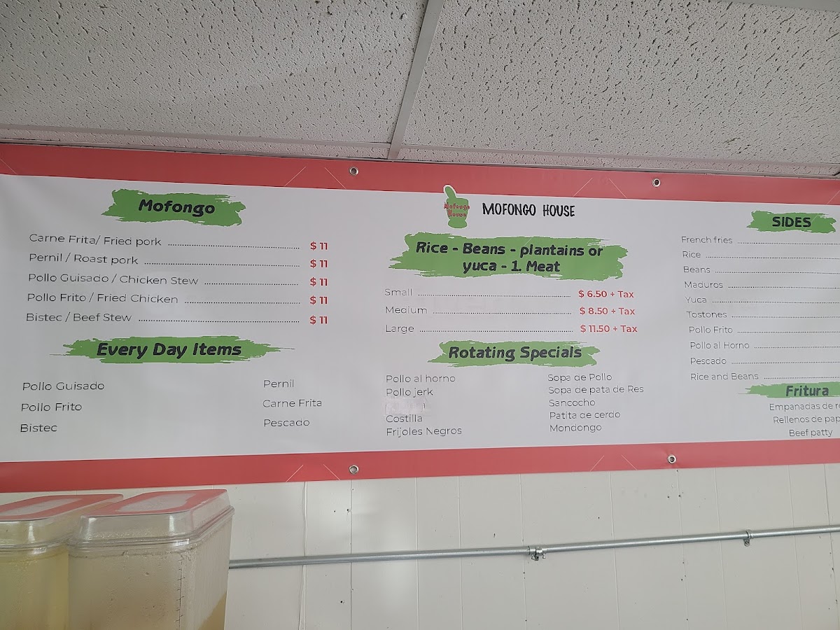 Mofongo House menu board