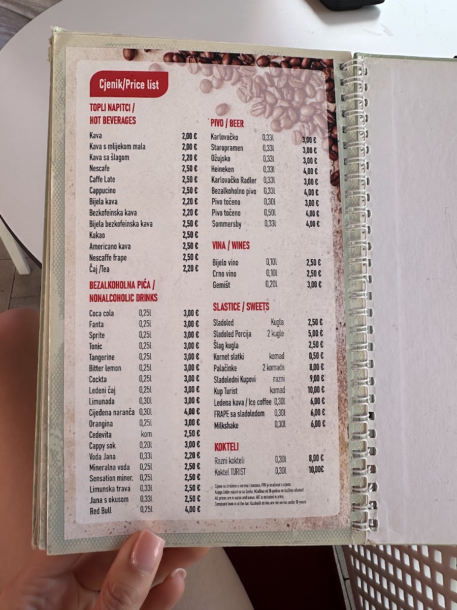 Caffe Turist menu board