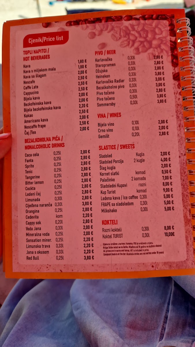 Caffe Turist menu board