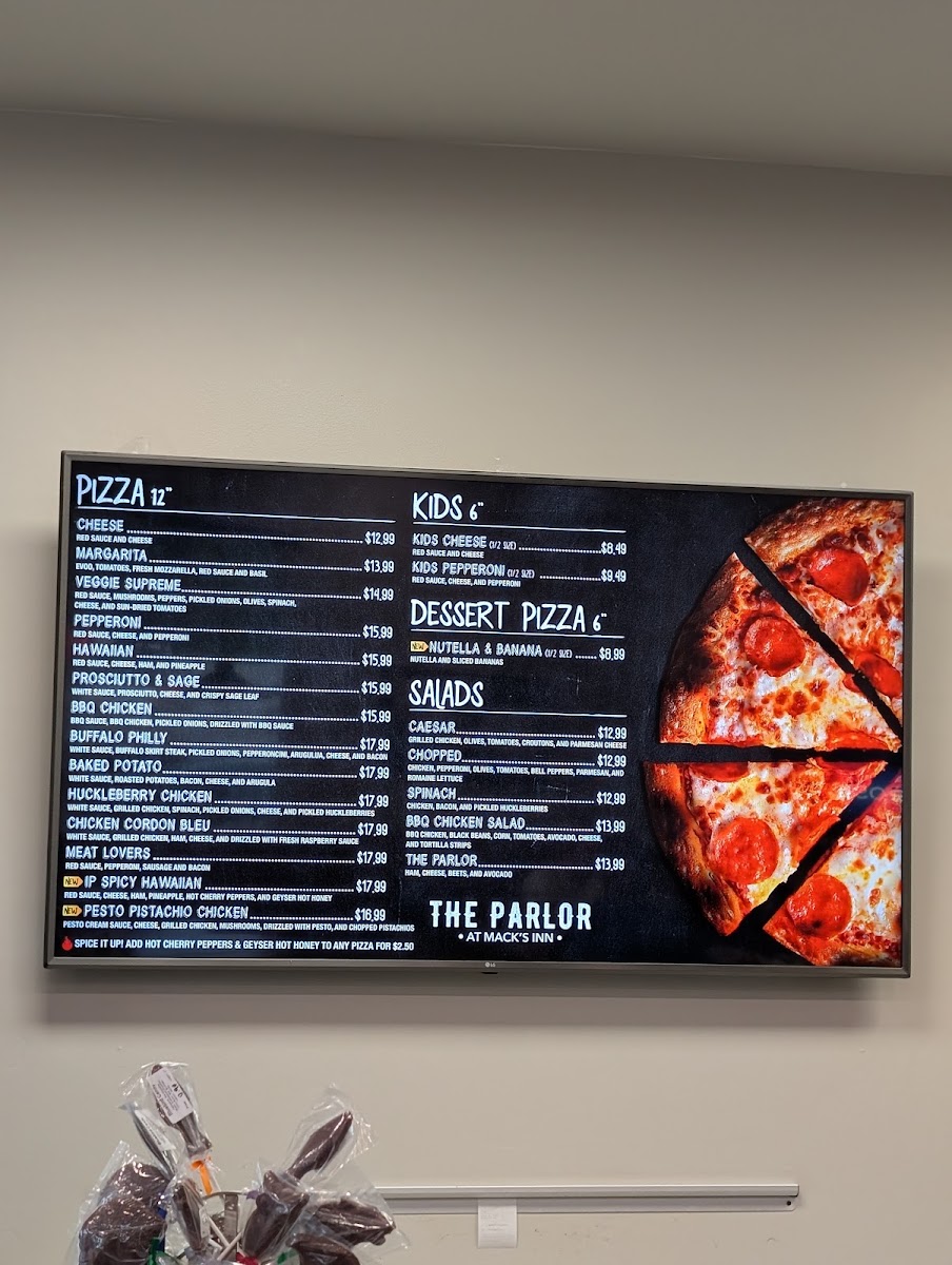 The Parlor at Mack's Inn menu board
