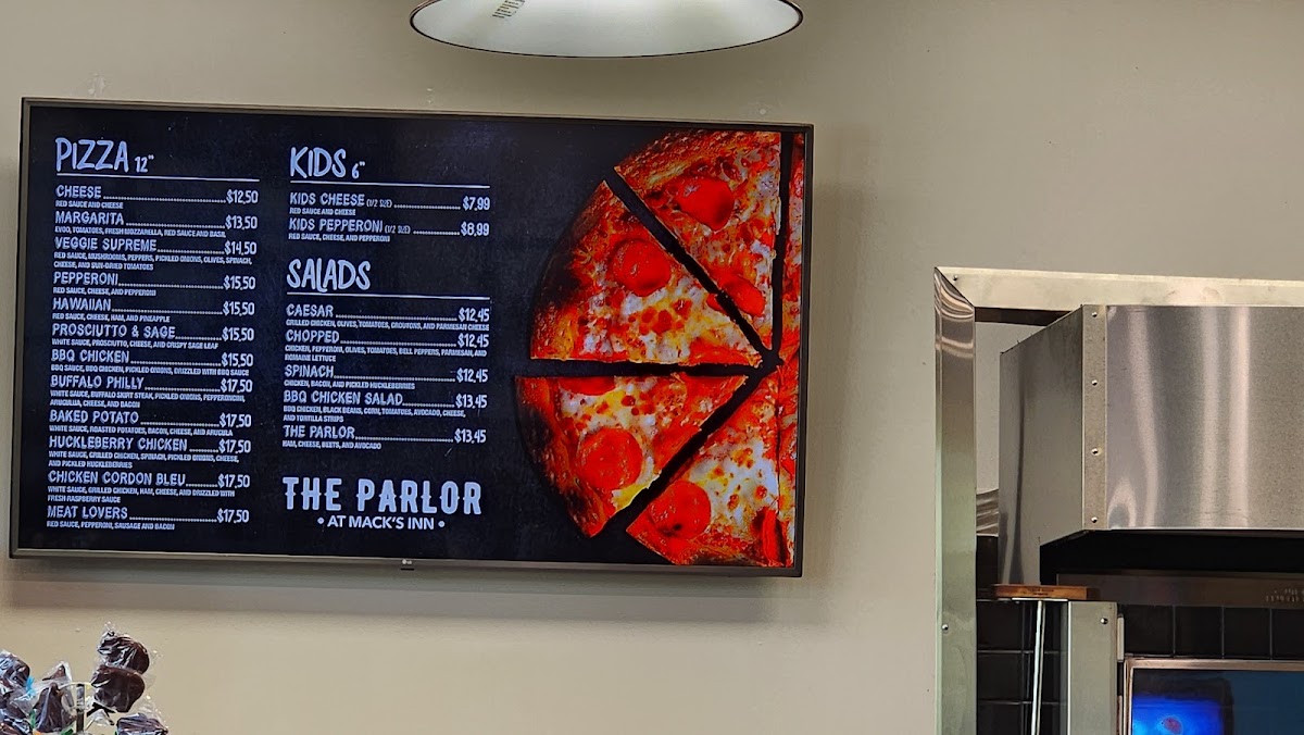 The Parlor at Mack's Inn menu board