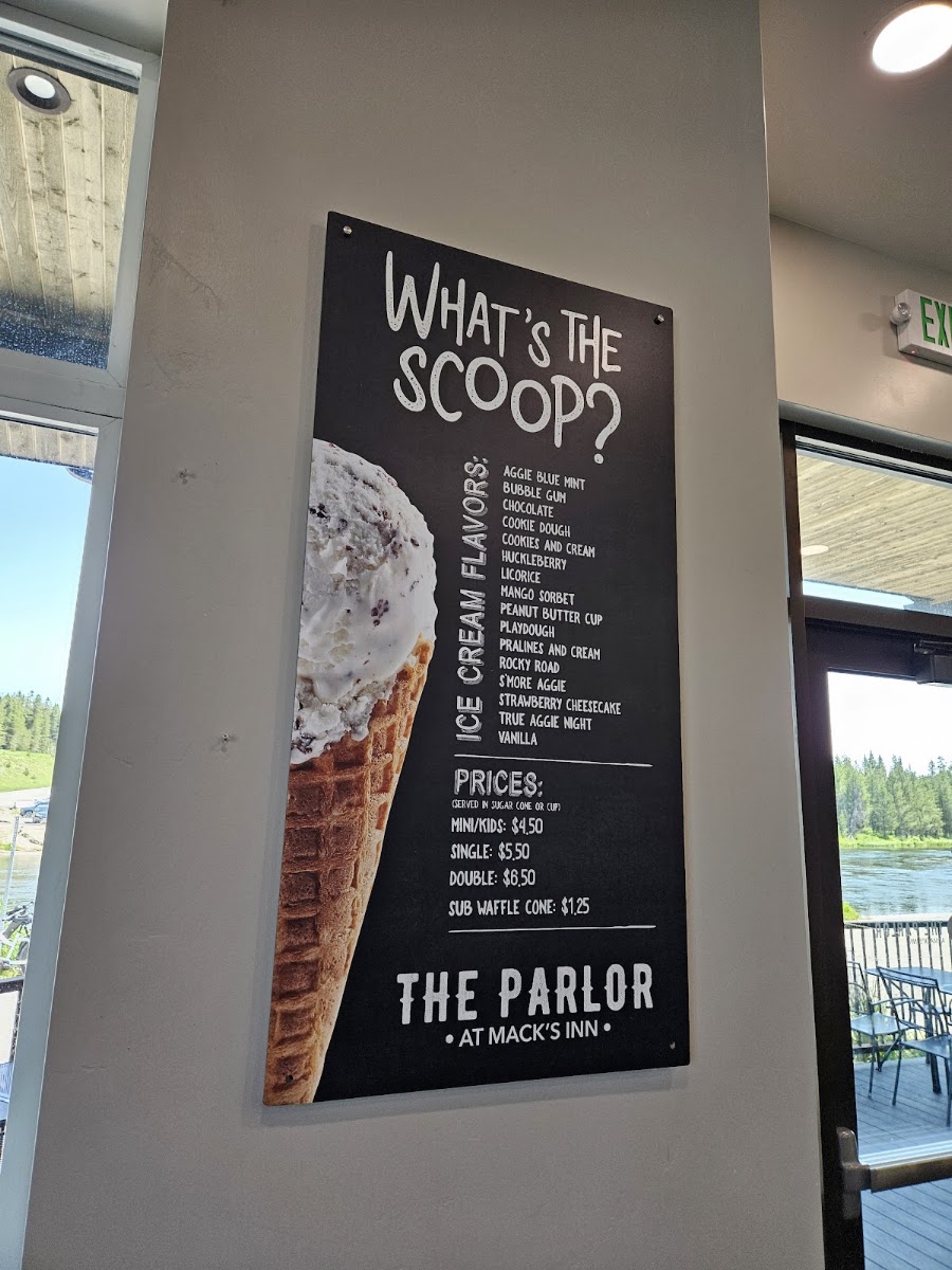 The Parlor at Mack's Inn menu board