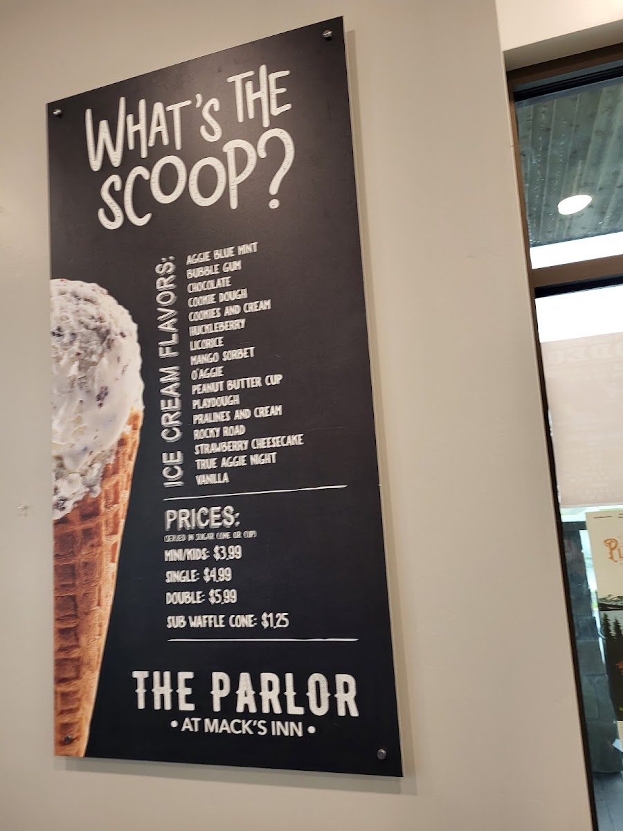 The Parlor at Mack's Inn menu board