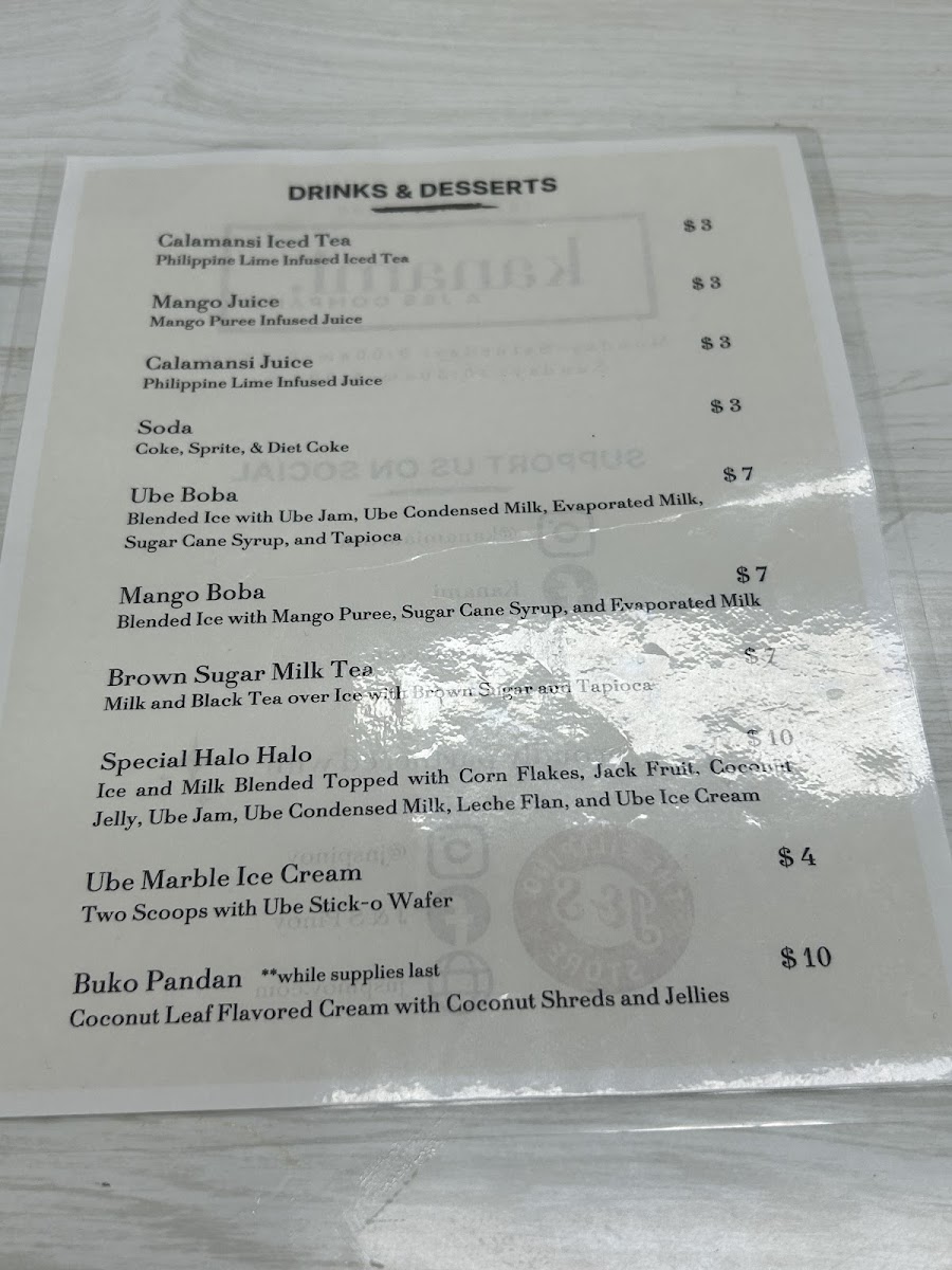 Kanami menu board