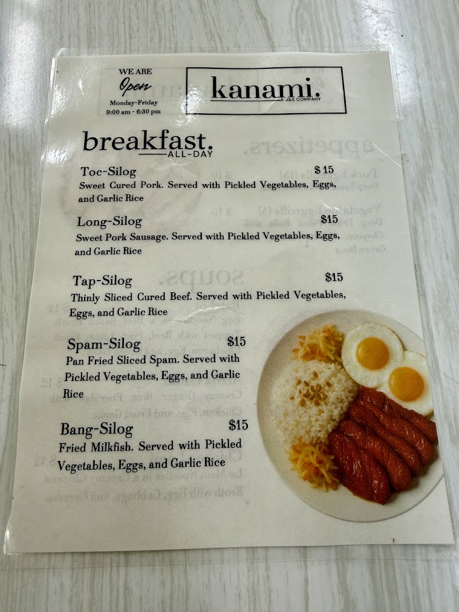 Kanami menu board