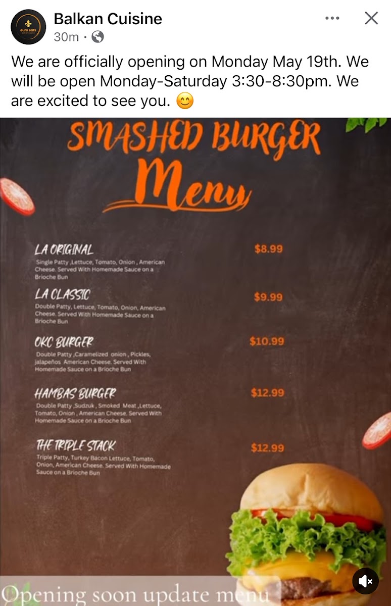 Euro Eats Inc menu board