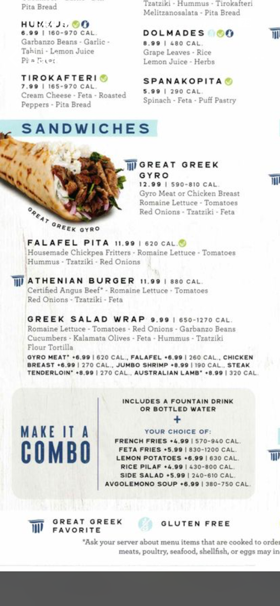 The Great Greek Mediterranean Grill - Irvine, CA menu board