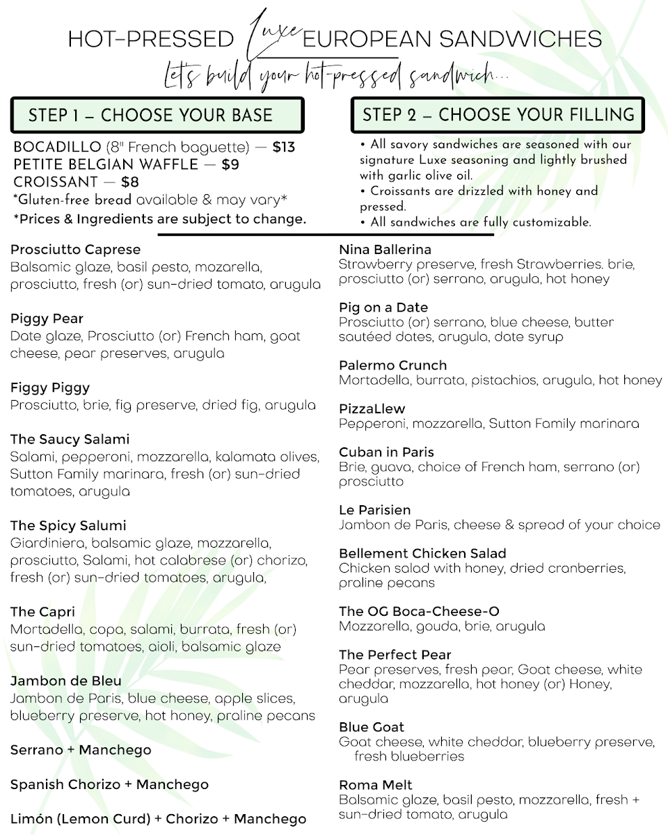 Luxe Picnics by Les : The Boutique menu board