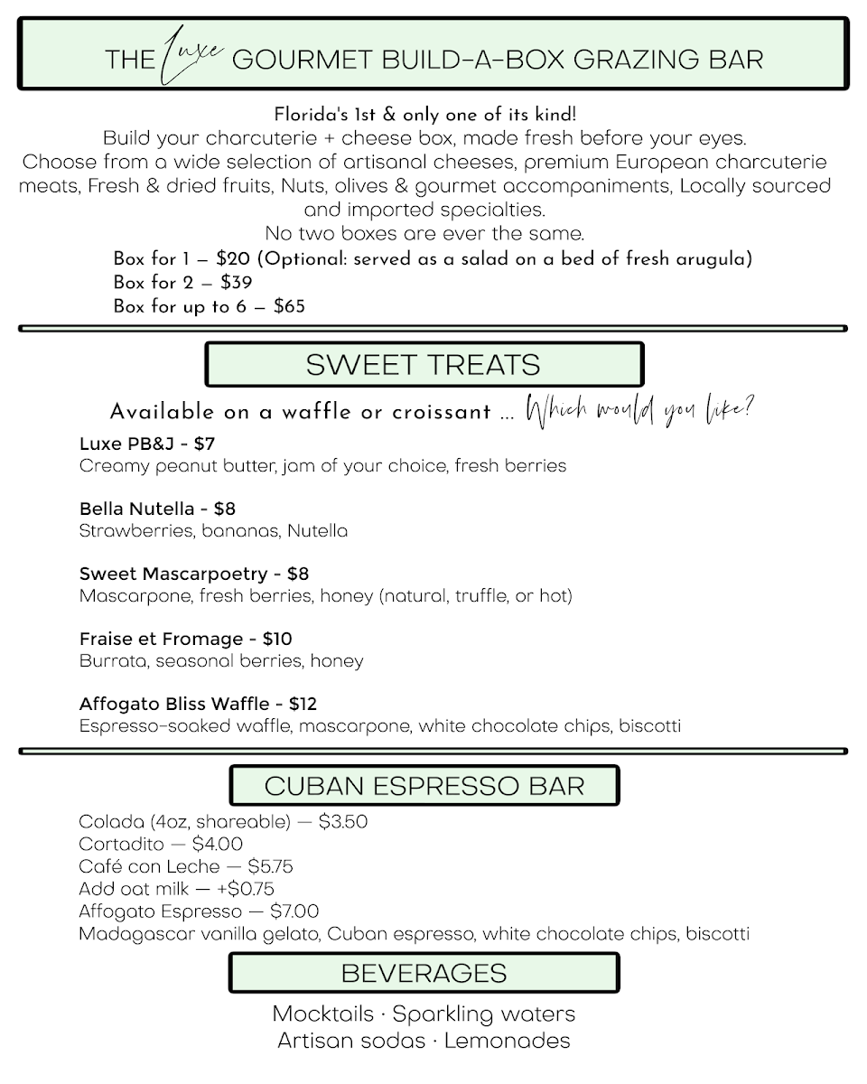 Luxe Picnics by Les : The Boutique menu board
