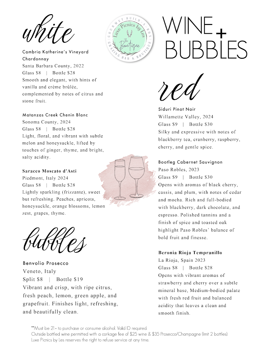 Luxe Picnics by Les : The Boutique menu board