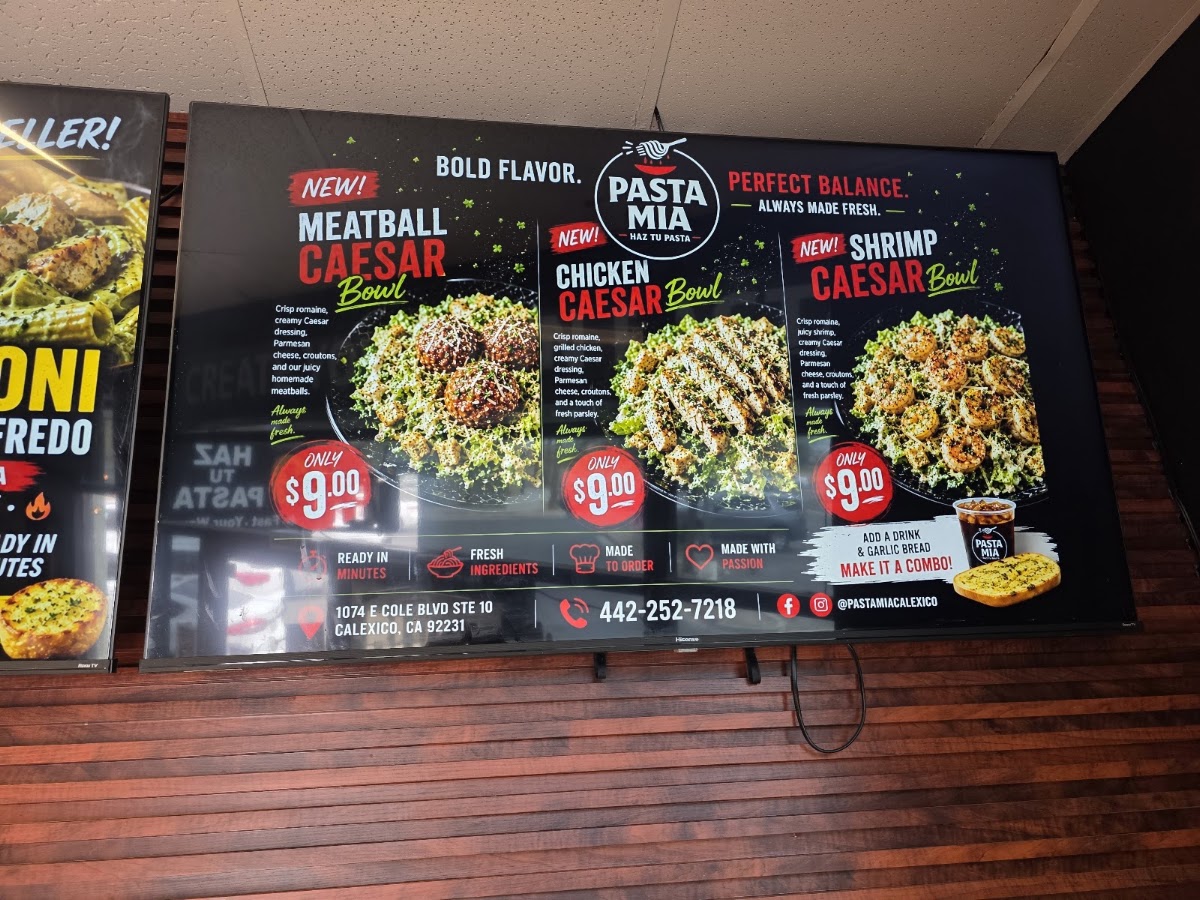 Pasta Mia menu board