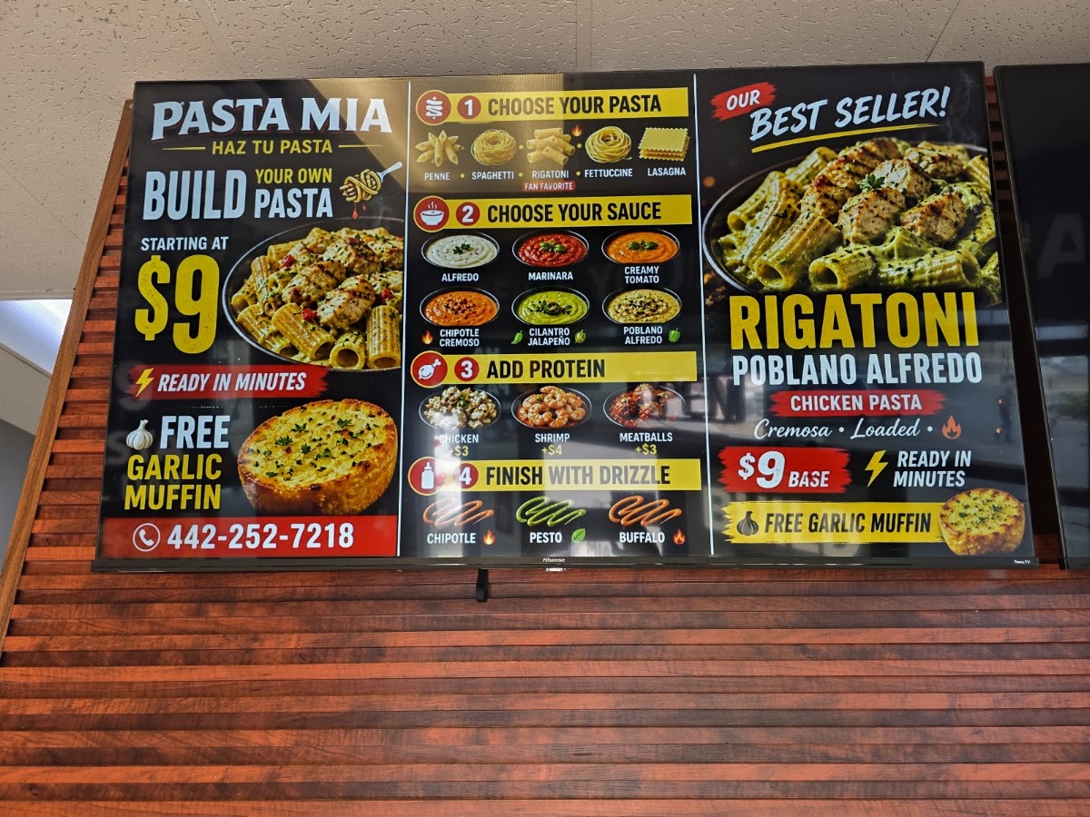 Pasta Mia menu board