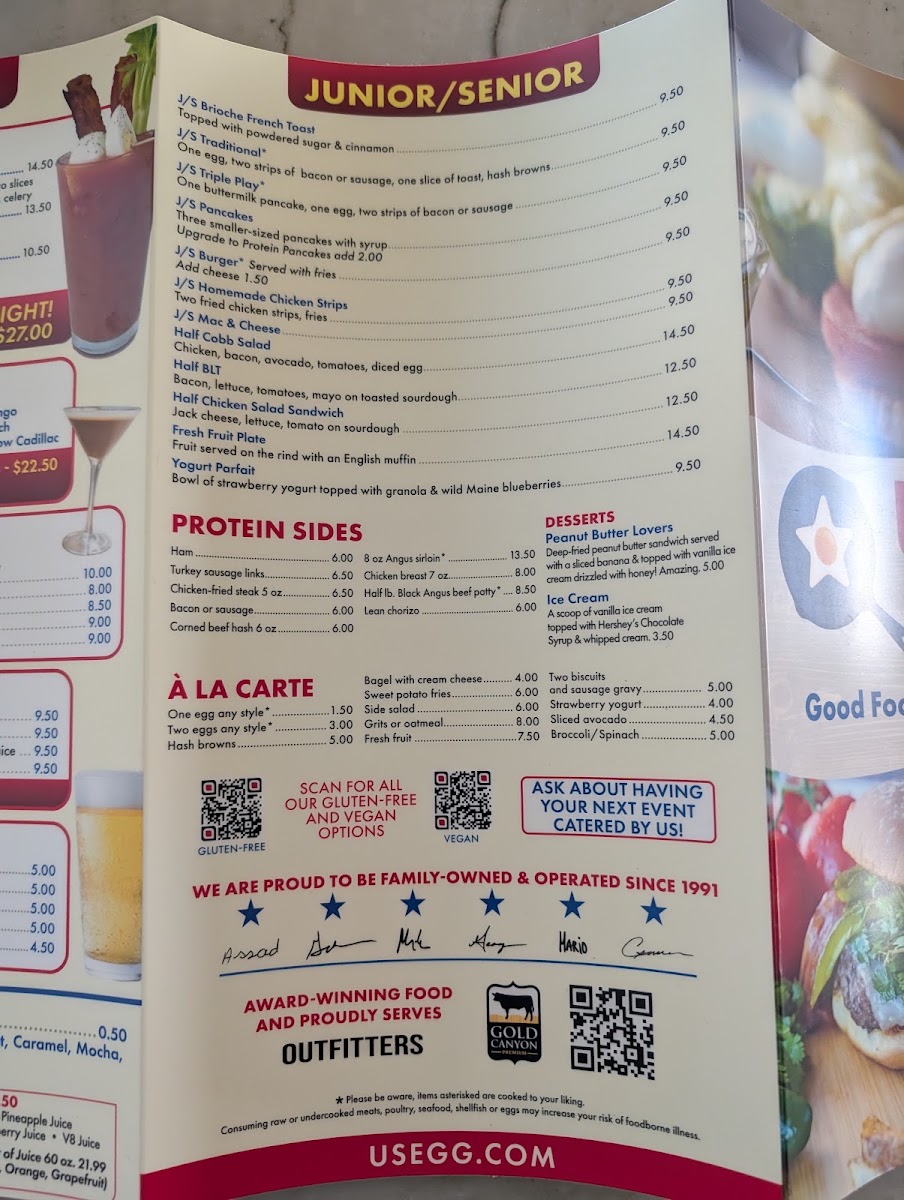 US Egg Breakfast and Lunch Restaurant menu board