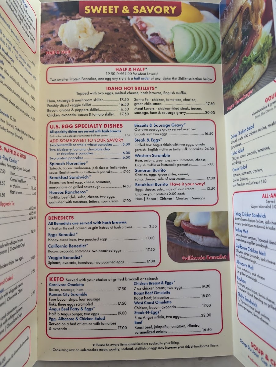 US Egg Breakfast and Lunch Restaurant menu board
