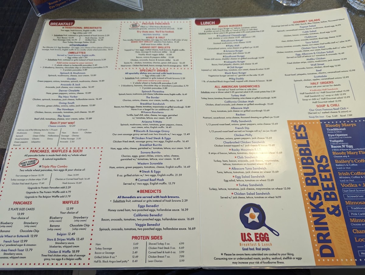 US Egg Breakfast and Lunch Restaurant menu board