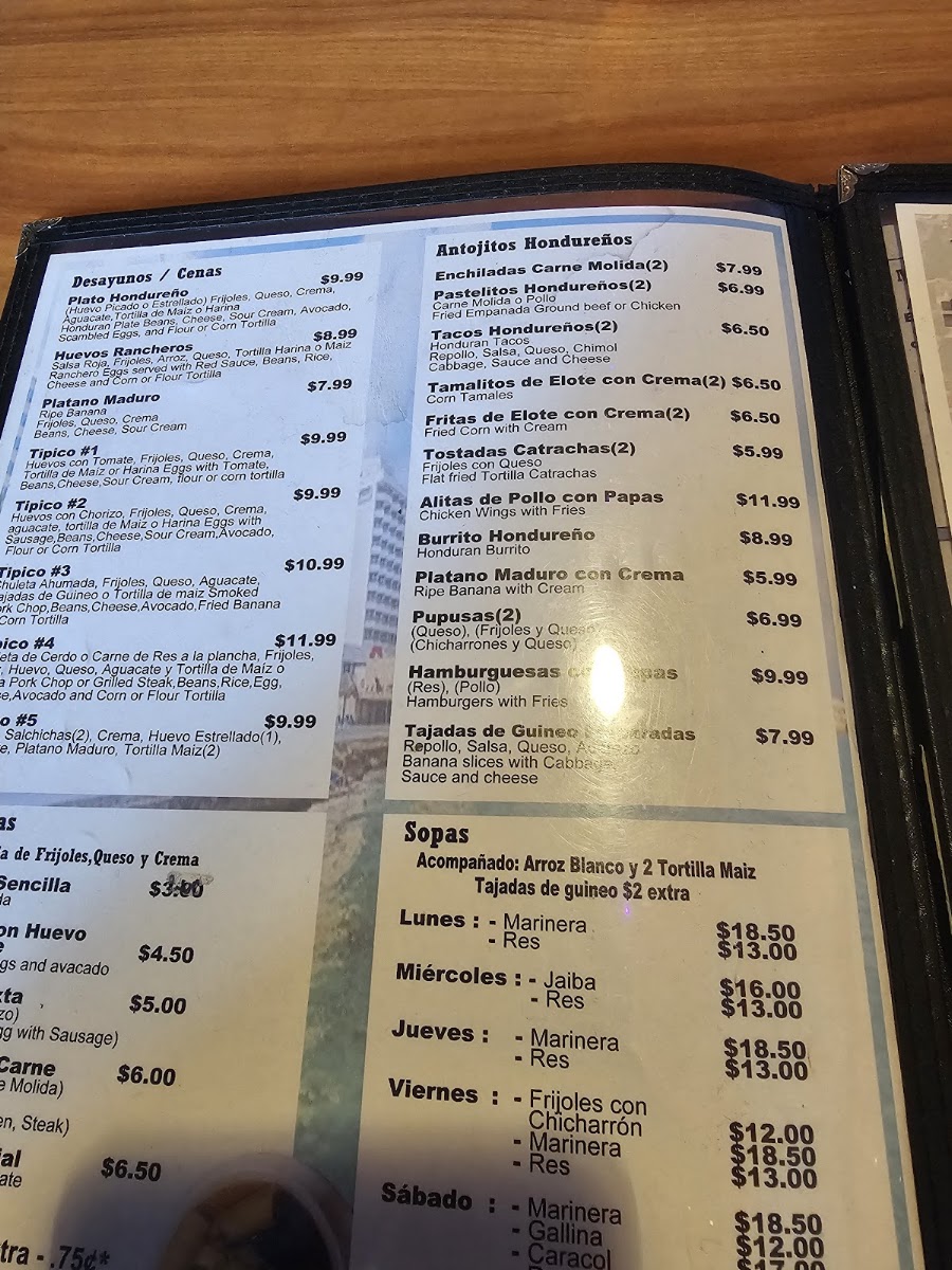 La Ceiba Restaurant menu board