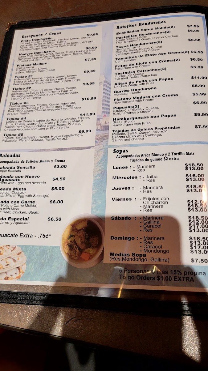 La Ceiba Restaurant menu board