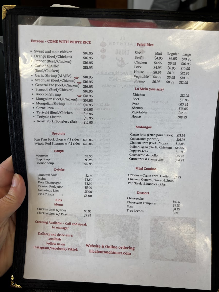 El calenton chino menu board