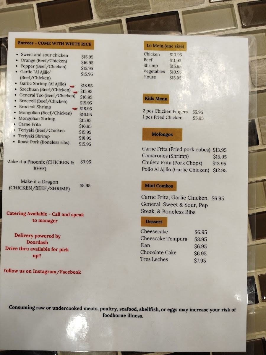 El calenton chino menu board