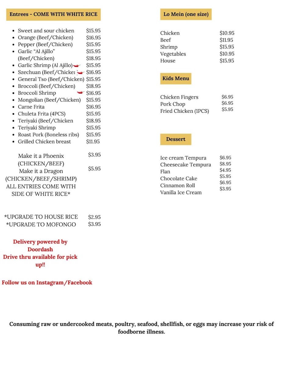 El calenton chino menu board