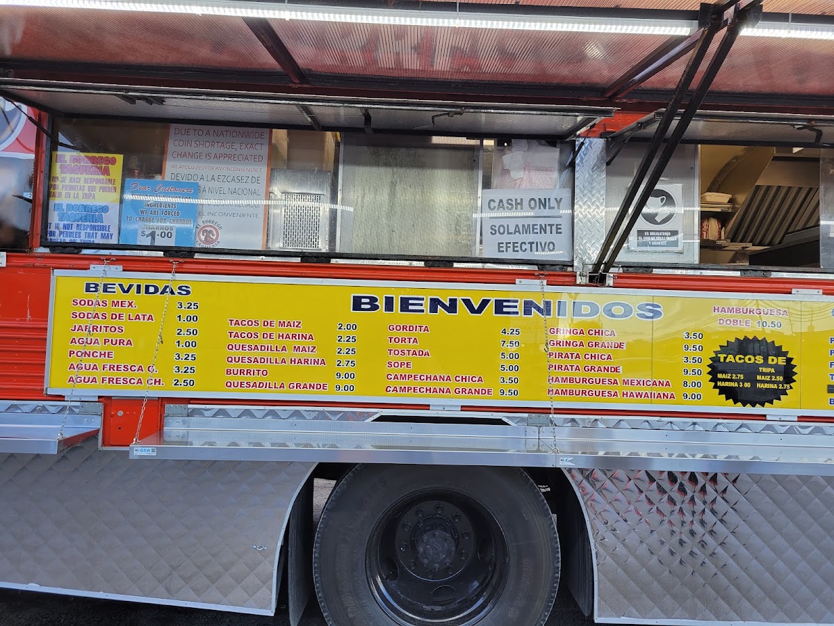El Borrego Taqueria menu board