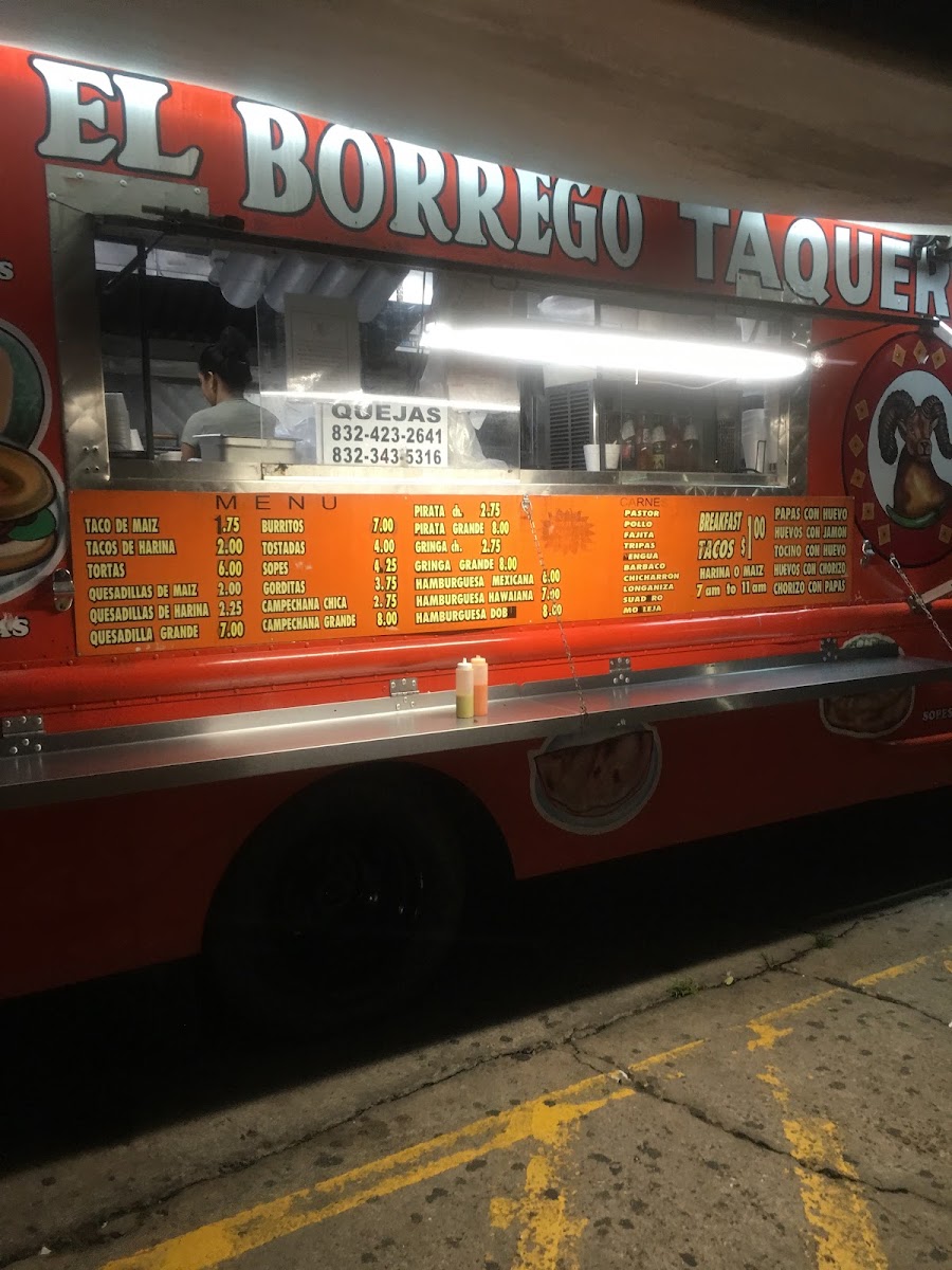 El Borrego Taqueria menu board