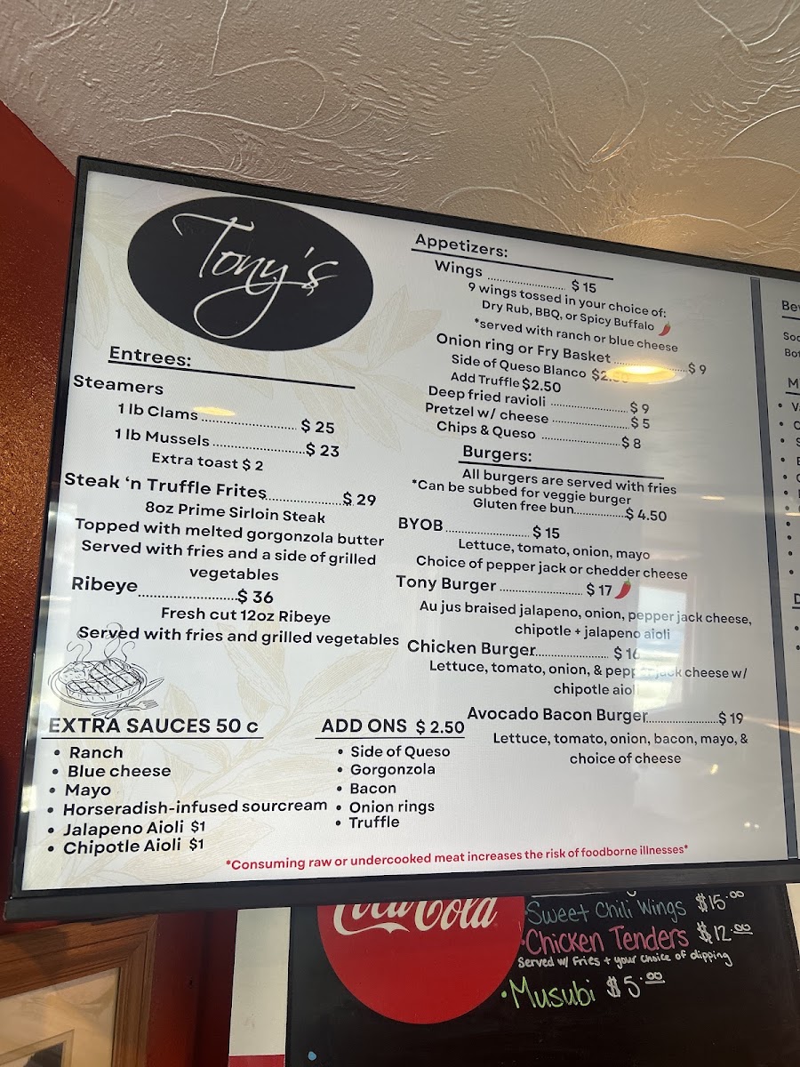Tony’s menu board
