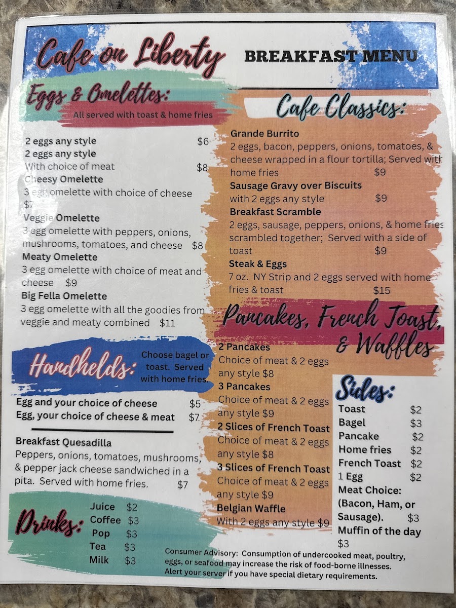 Cafe on Liberty menu board