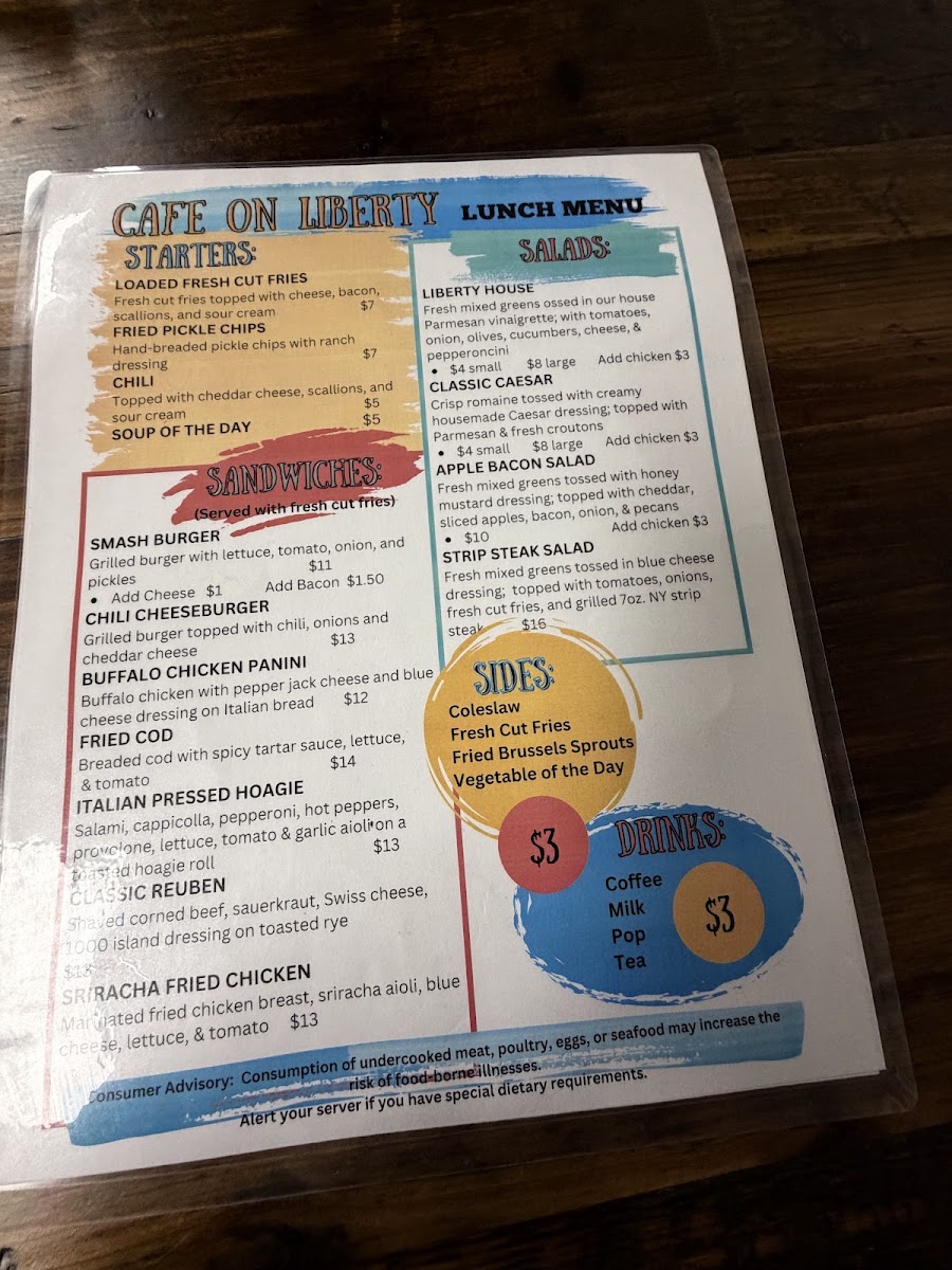 Cafe on Liberty menu board