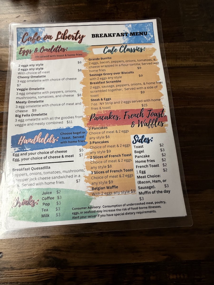 Cafe on Liberty menu board