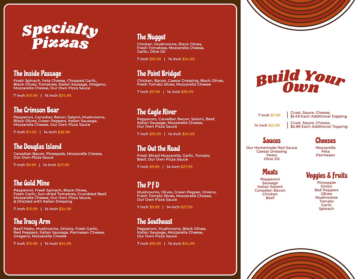 Auke Bay Pizza Company menu board
