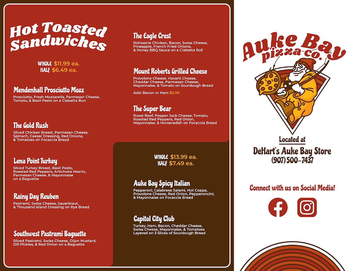 Auke Bay Pizza Company menu board