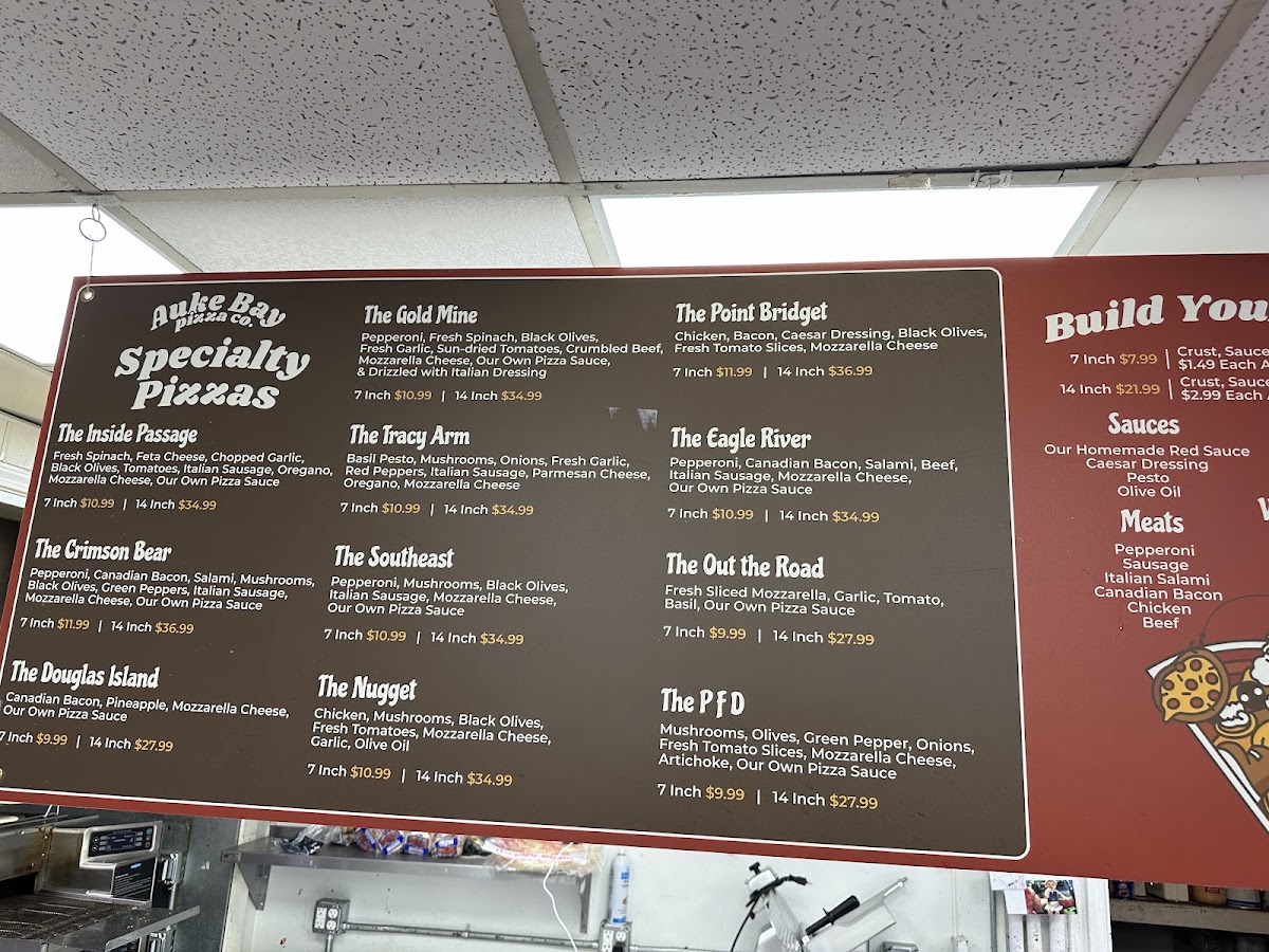 Auke Bay Pizza Company menu board