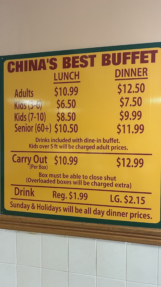 China's Best menu board
