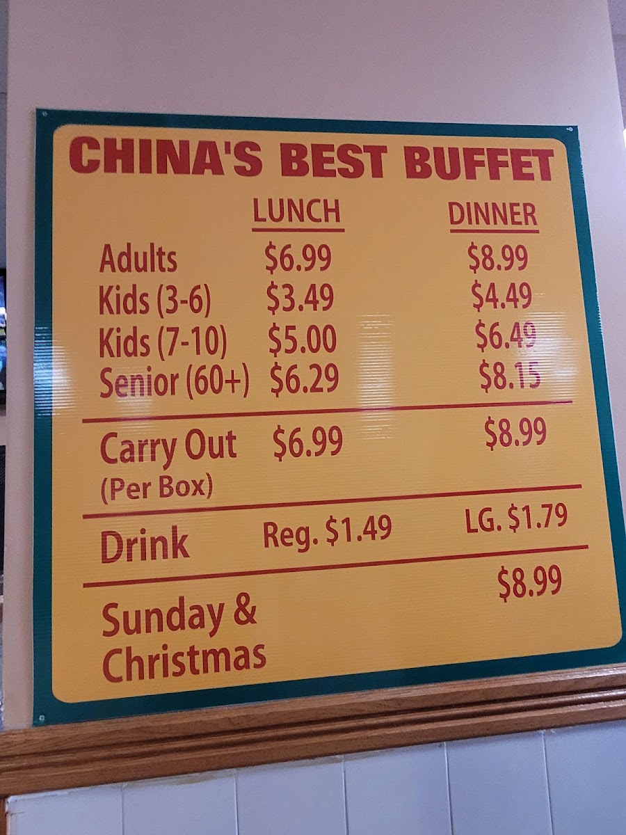 China's Best menu board