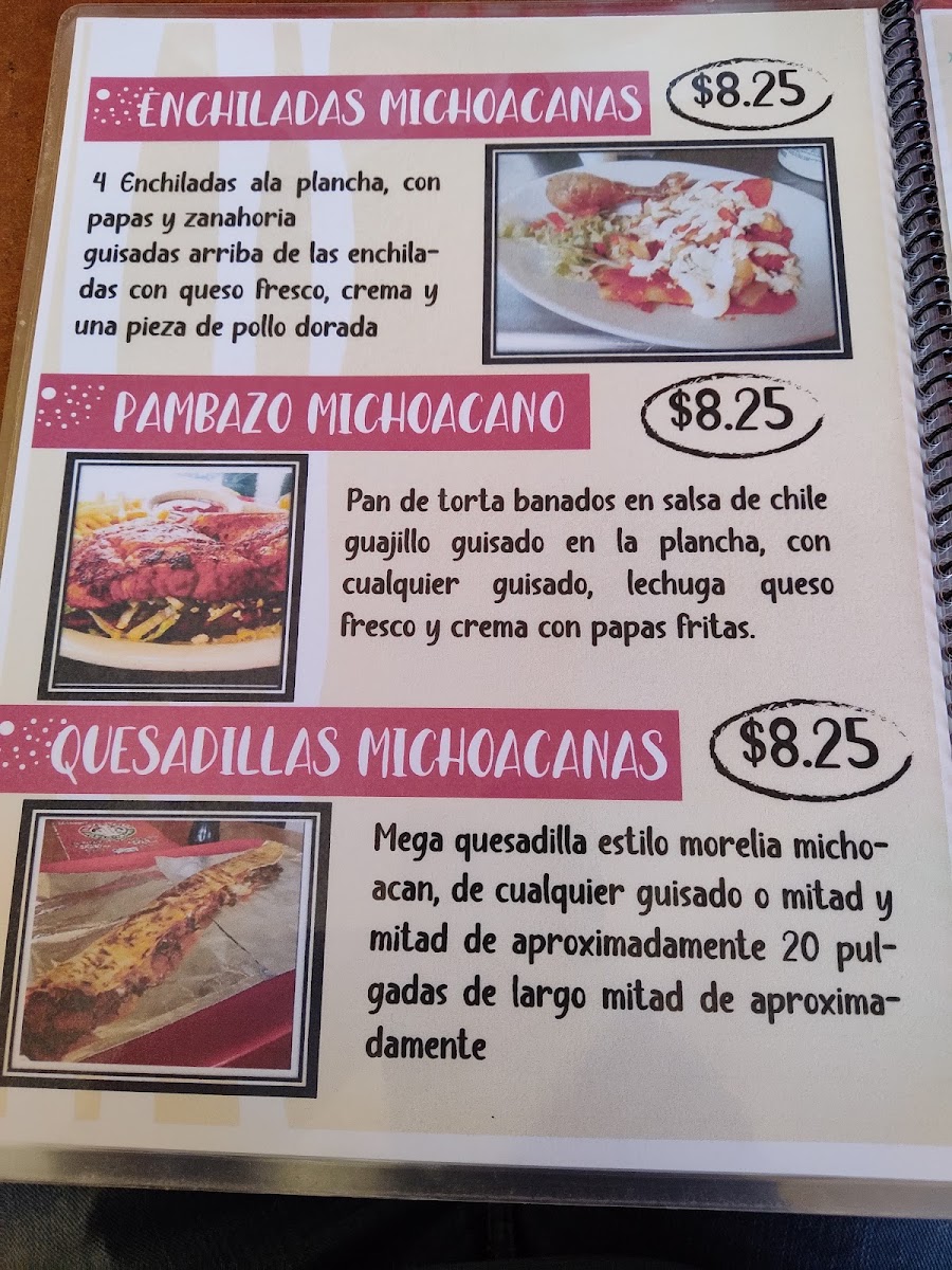 El Michoacano Restaurant menu board