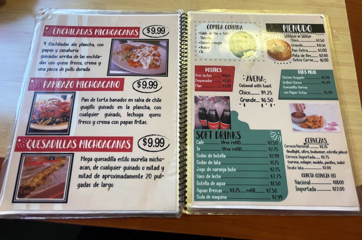 El Michoacano Restaurant menu board