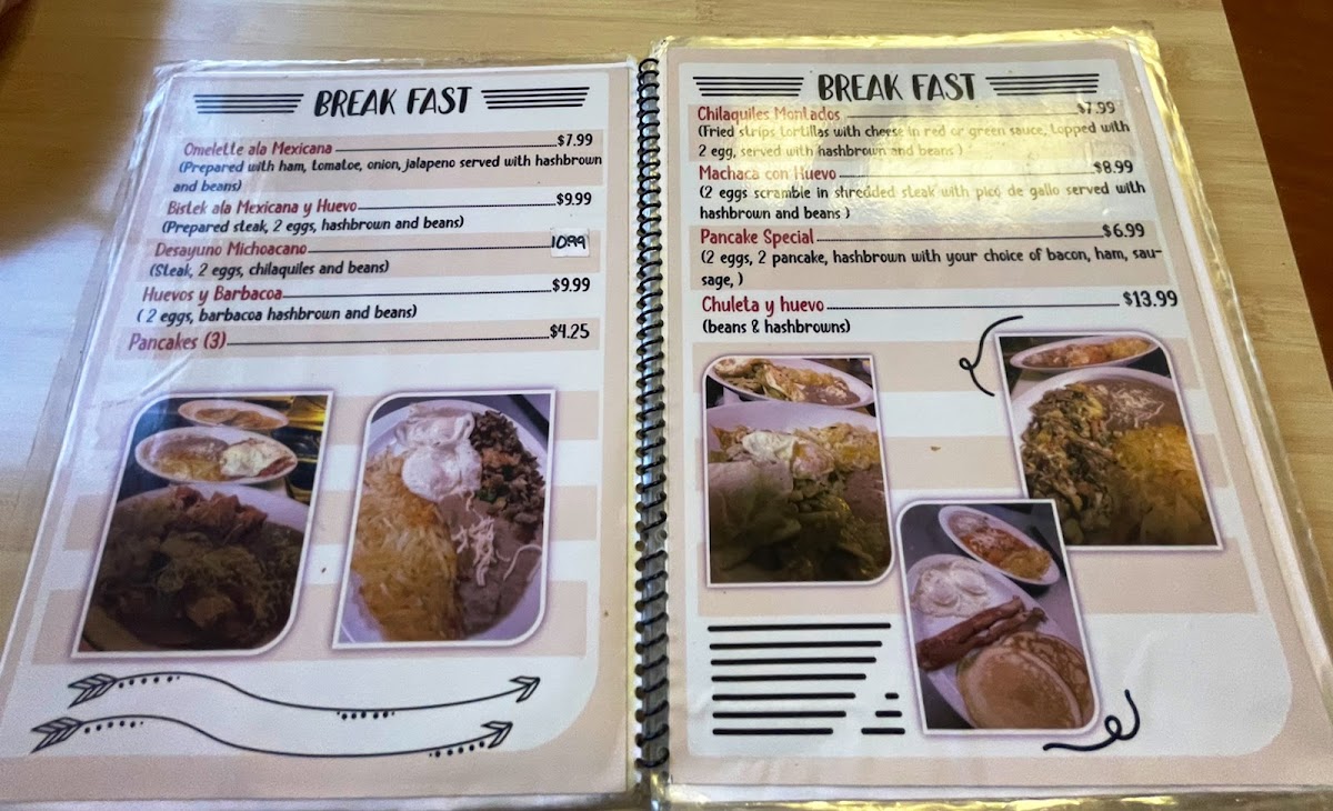 El Michoacano Restaurant menu board