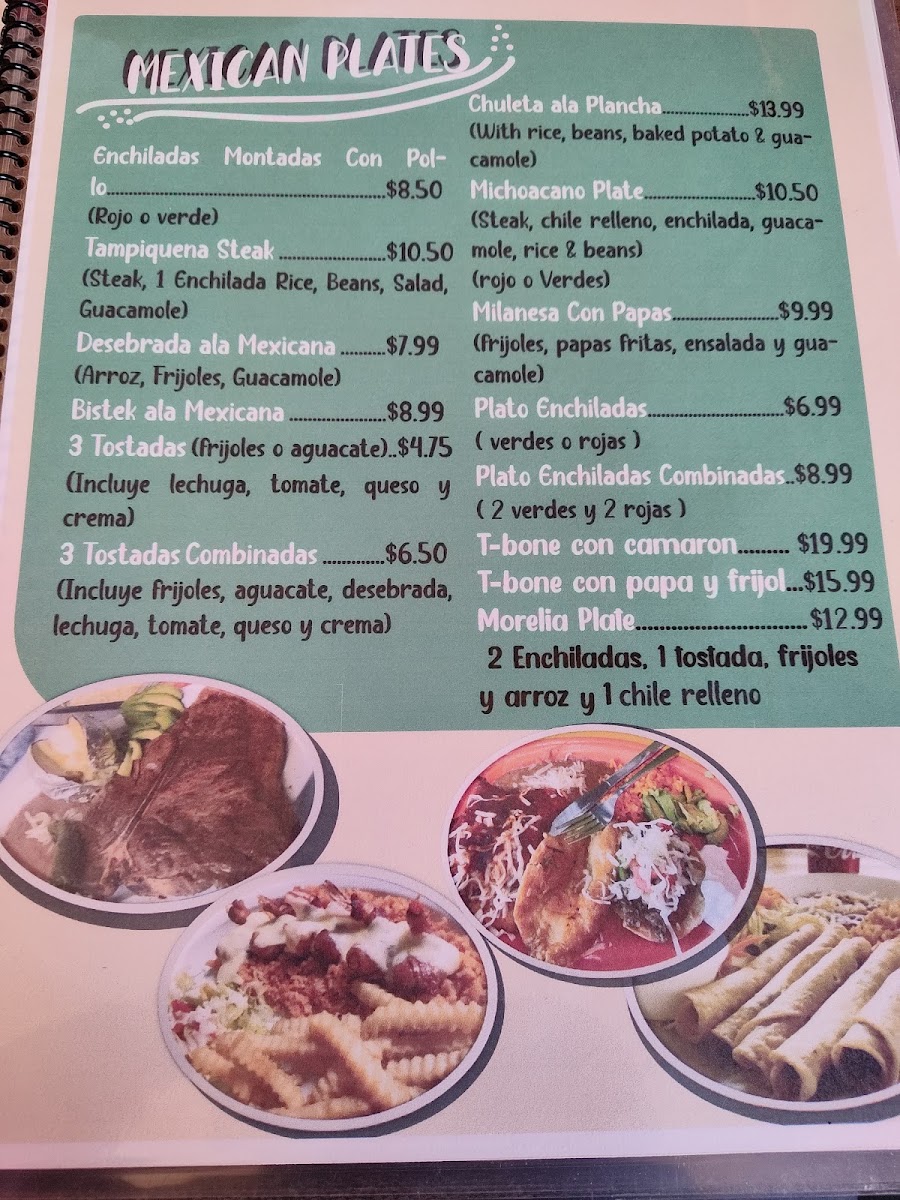 El Michoacano Restaurant menu board