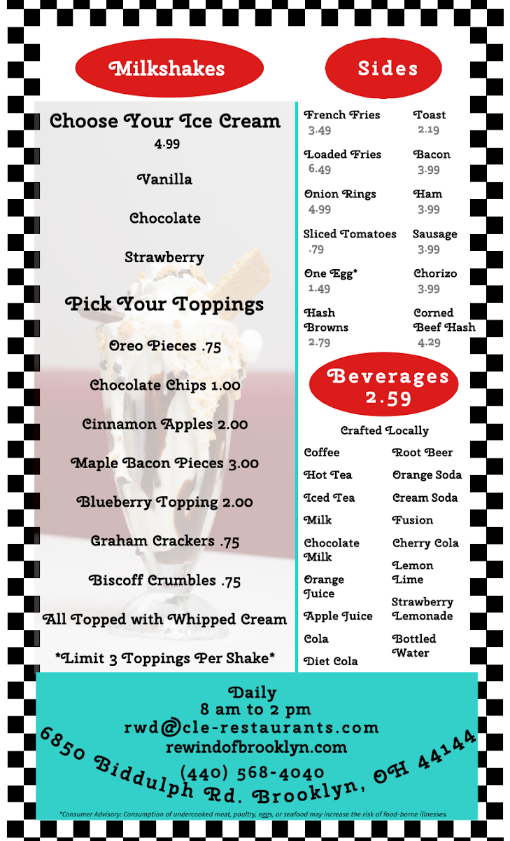 Rewind Diner menu board