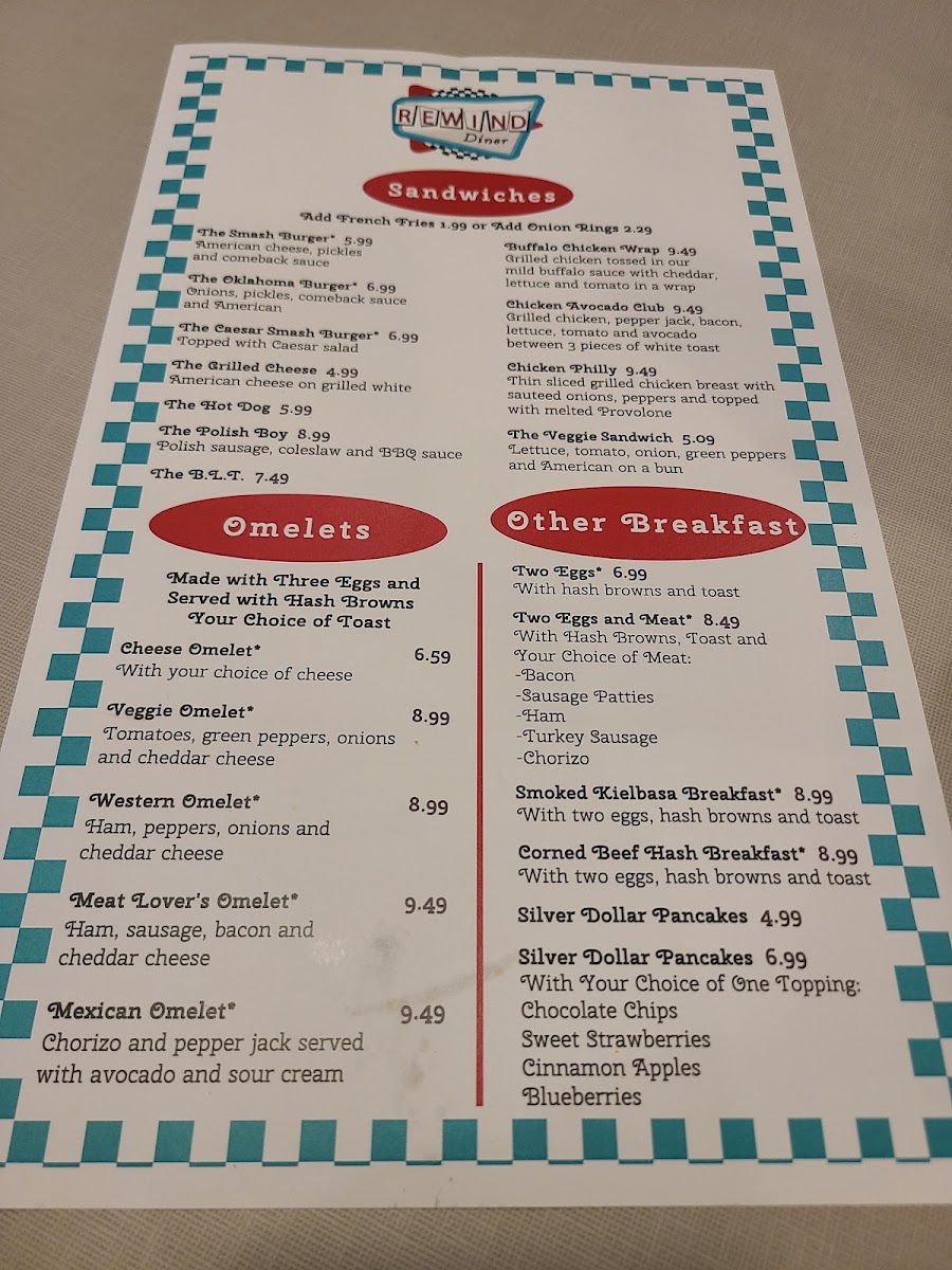 Rewind Diner menu board