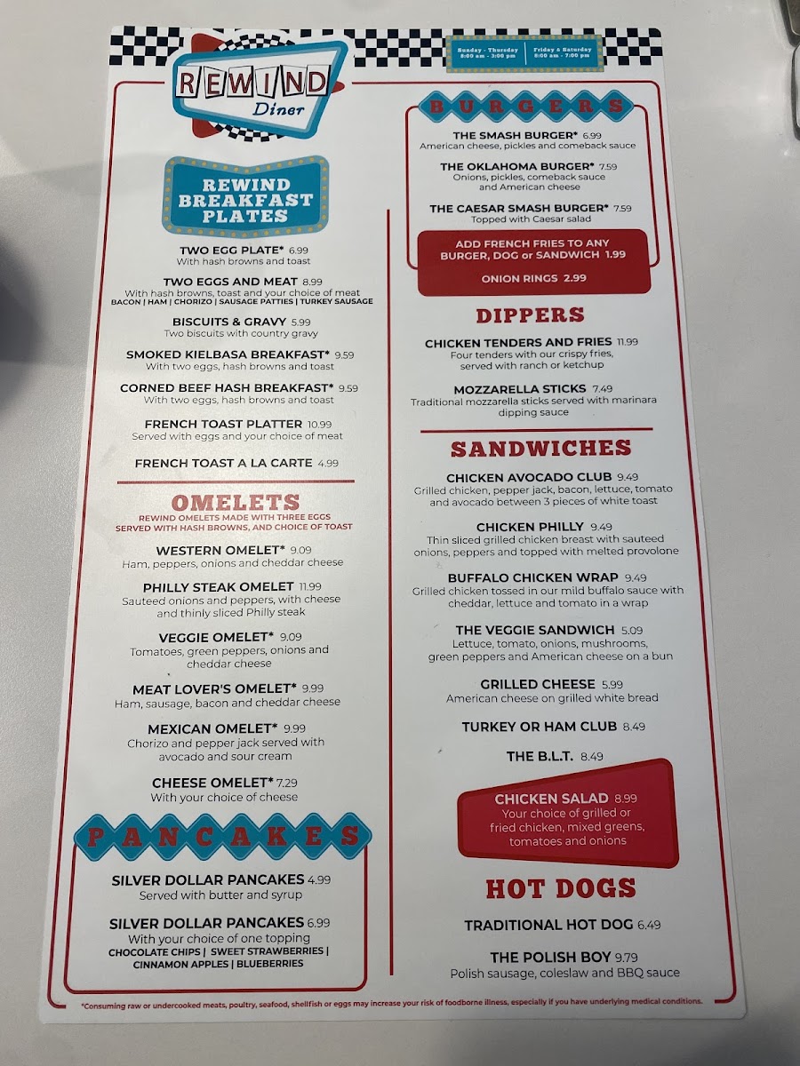 Rewind Diner menu board