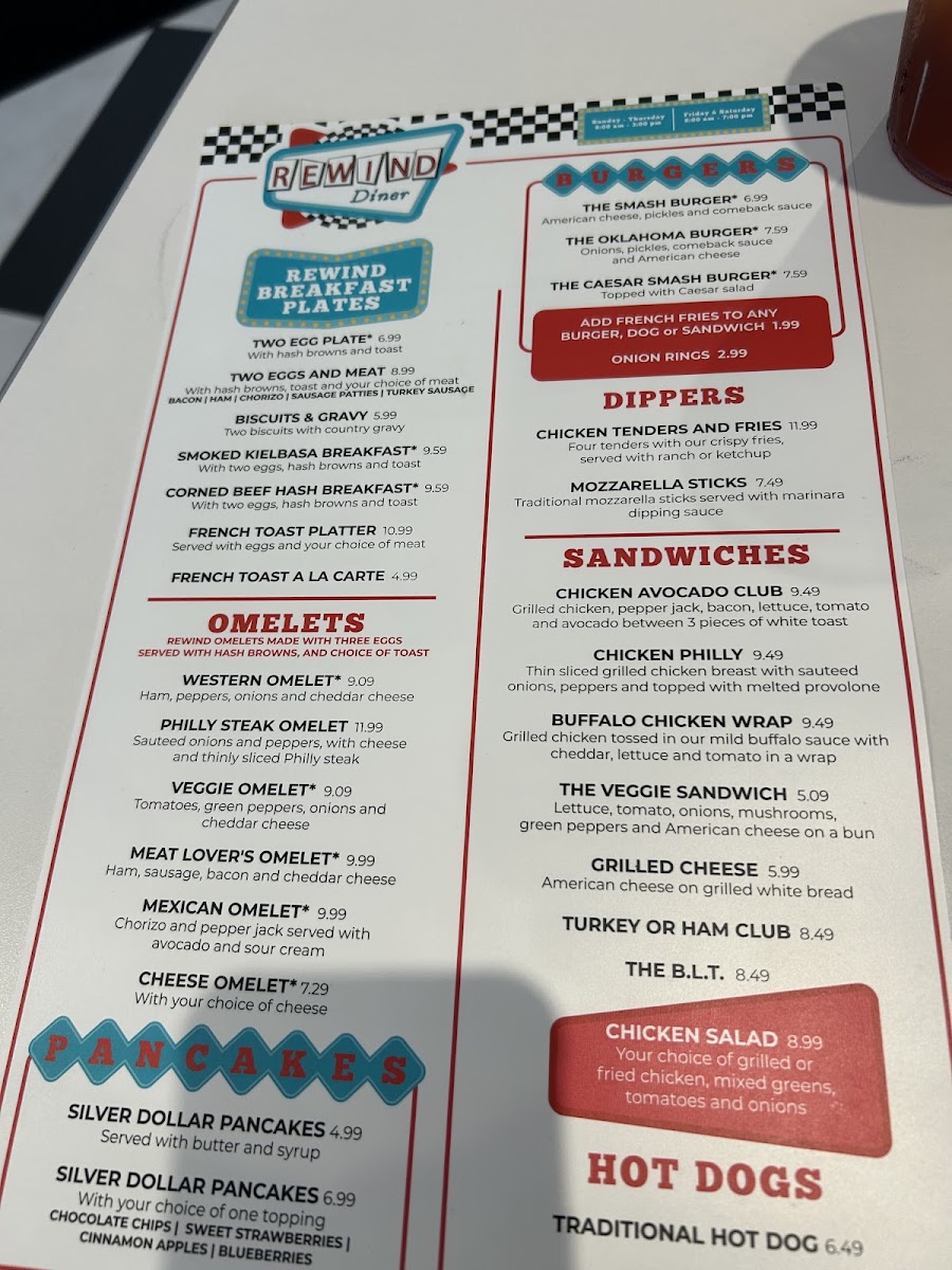 Rewind Diner menu board